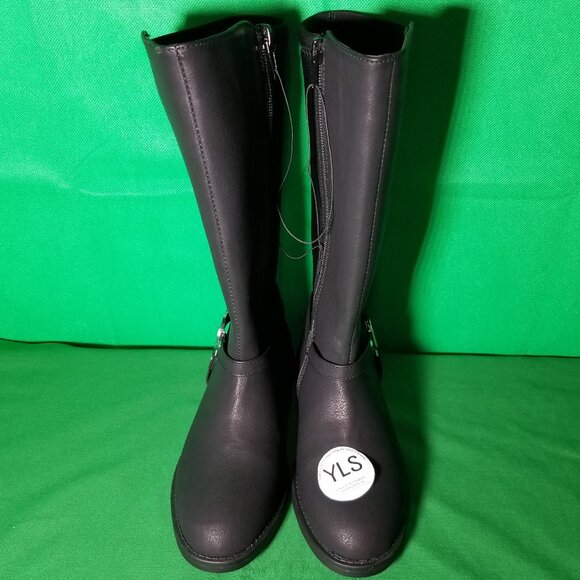 DKNY Logo Black Riding Boots Vegan Leather Girls Size 3 Paddock Jodhpur Field - Picture 1 of 9